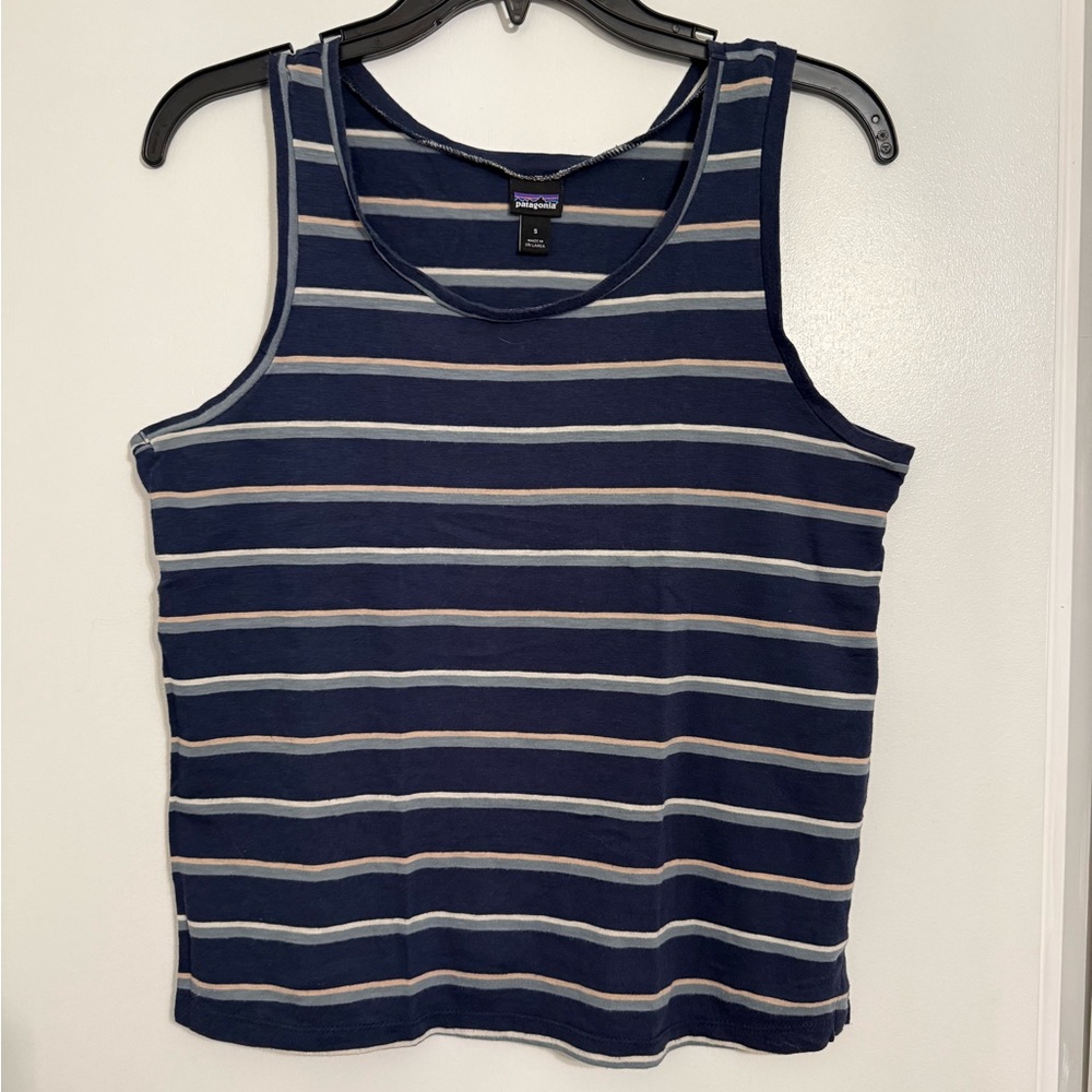 Patagonia Navy and Gray Striped Tank Top